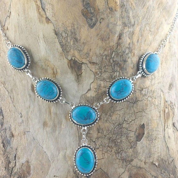 Turquoise Rope Design .925 Layered Stainless Steel Necklace Earring Set - Picture 1 of 6